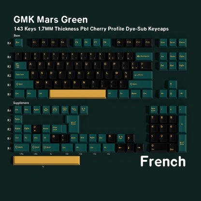 YMDK 143 Keys Mars Green Cherry Profile Keycaps English Russian German Spanish French PBT Dye Sub Keycap For MX Mechanical Keyboards