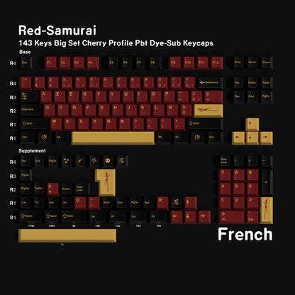 YMDK 143 Keys Red-Samurai Cherry Profile Keycaps English Russian German Spanish French PBT Dye Sub Keycap For MX Mechanical Keyboards