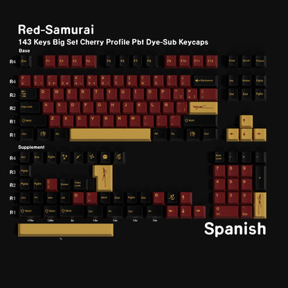 YMDK 143 Keys Red-Samurai Cherry Profile Keycaps English Russian German Spanish French PBT Dye Sub Keycap For MX Mechanical Keyboards