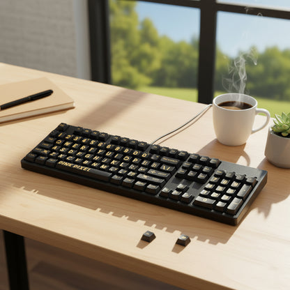 YMDK Black Gold Large Font Full Set 130 Keys Keycaps Creative Cool Custom Key Cap PBT Dye Sub Cherry Profile for MX Mechanical Keyboard