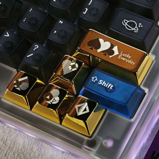 YMDK Metal Gold Playing Card Themed Cool Poker Unique Arrow Keys Enter 2.25u Personalized Cherry Keycaps for MX Mechanical Keyboards
