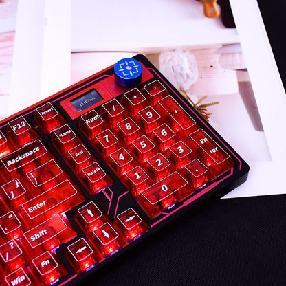 YMDK 121 Keys Red Transparent PC Shine Through Top Print Cherry Profile Keycaps for MX 61/64/68/84/87/100/104/108 Layout MX Mechanical Keyboard