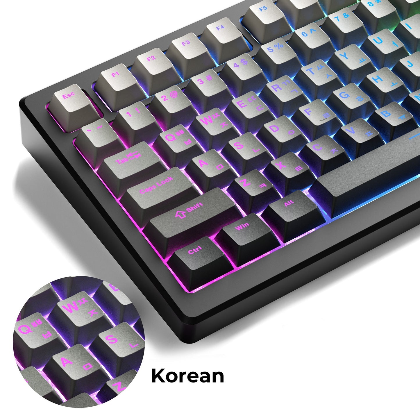 YMDK Korean 132-key Keycaps Backlit Ink Shadow Style Design, Cherry Profile PBT Double Shot for 68/75/87/98/104/108 Mechanical Keyboards