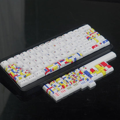 YMDK Mondrian Theme Keycaps Full Set 127 Keys XDA Profile PBT Dye Sub Keycap for MX Mechanical Keyboard