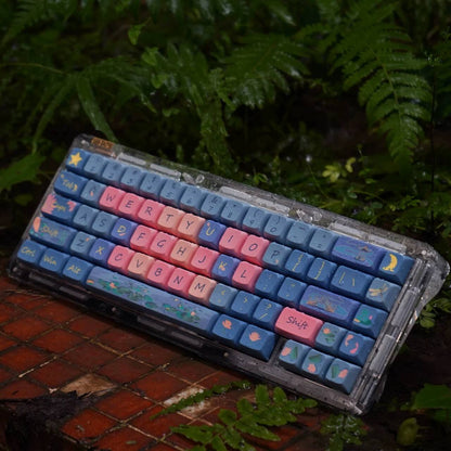 YMDK Lotus Pond Night Theme Keycaps Full Set 126 Keys XDA Profile PBT Dye Sub Keycap for Mechanical Keyboard