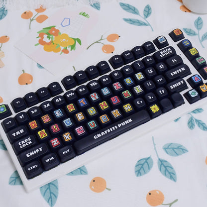 YMDK Graffiti Theme 130 keys Keycaps PBT MOA Profile Dye Sub Custom Keycap for 65/75/87/98/100/104 MX Mechanical Keyboard