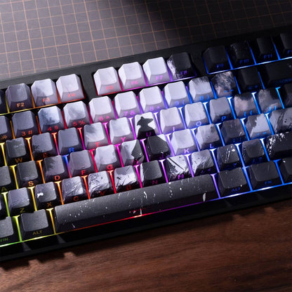 YMDK Black Wu Ink Style Keycaps Full Set 134 Keys Creative Minimalist Custom Keycap PBT Cherry Profile Sidelit Dye Sub key Caps for MX Mechanical Keyboard