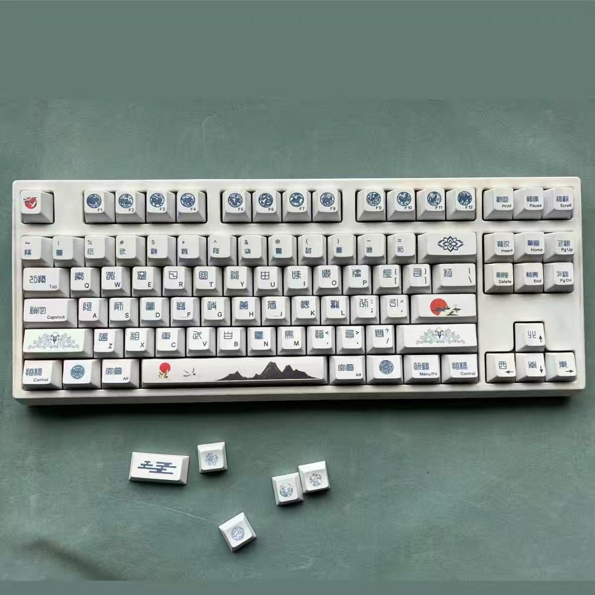 YMDK Chinese Zodiac Tradition Theme White Keycaps Full Set 129 Keys Creative Custom Minimalist PBT Cherry Profile Dye Sub Keycap for MX Mechanical Keyboard