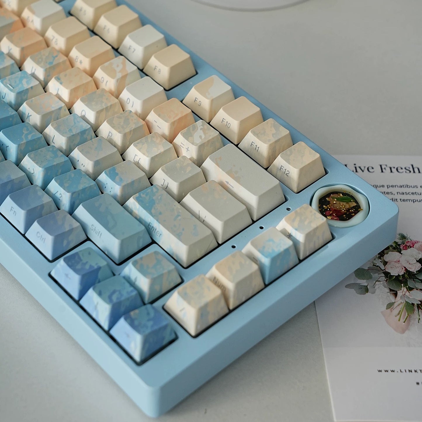 YMDK Green Water Theme Keycaps Full Set 137 Keys Sidelit Cherry Profile PBT Dye Sub Keycap for MX Mechanical Keyboard