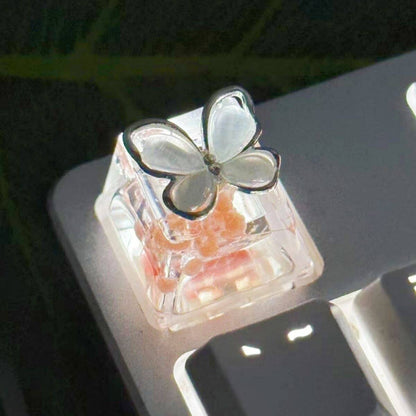 YMDK Butterfly Personality Keycaps Butterfly Rotatable Unzip Flowers Transparent Resin Keycaps for Mechanical Keyboard