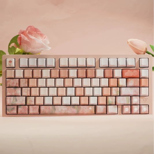 YMDK Tulip Impression Theme Keycaps Full Set 139 Keys Sidelit Cherry Profile PBT Dye Sub Keycap for MX Mechanical Keyboard