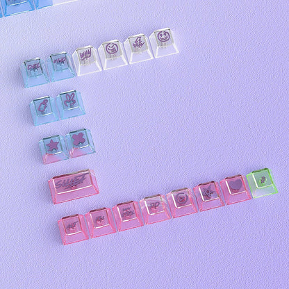 YMDK Rainbow Graffiti Keycap 125 key Shine Through PC Transparent Cherry Profile for 61/68/75/87/96/100/104/108 MX Mechanical Keyboard