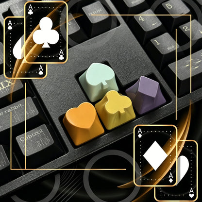 YMDK 4pcs Poker Suit Metal Keycaps, Matte Gold Electroplated Spade Heart Club Diamond Direction Arrow Key Keycaps for MX Mechanical Keyboards