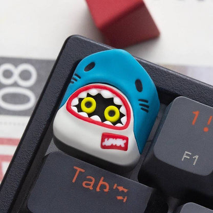 YMDK Rabbit Shark Personalized Keycaps Cute Cartoon Novel Homemade Resin Art Keycaps for MX Mechanical Keyboard