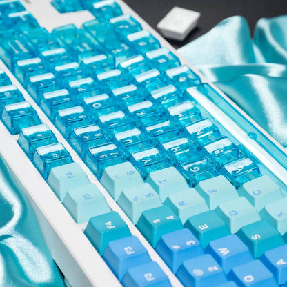 YMDK Hawaii Snow Mountain Full Set Keycaps 208 Keys PBT Dye Sub+PC Pad Printing Keycap Transparent Key Caps Cherry Profile for MX Mechanical Keyboard