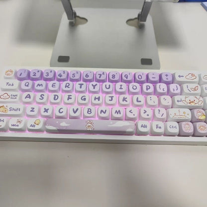 YMDK Gradient Purple Rabbit Theme Keycaps Full Set 142 Keys MOA Profile PBT Dye Sub Keycap for MX Mechanical Keyboard
