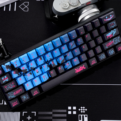 YMDK Black Blue Graffiti Keycaps Full Set 130 Keys Creative Cool Custom Keycaps Cherry Profile Dye Sub for MX Mechanical Keyboard