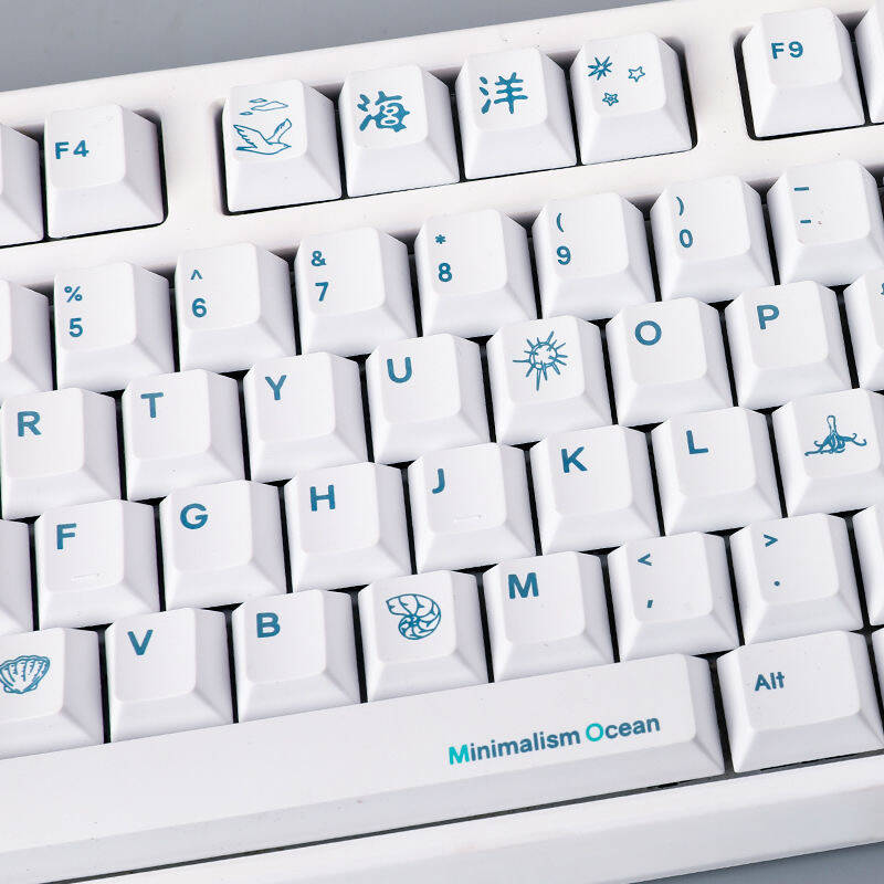 YMDK White Ocean Full Set Keycaps 128 keys Creative Minimalist Custom Keycap Cherry Profile PBT Dye Sub key Caps for MX Mechanical Keyboard