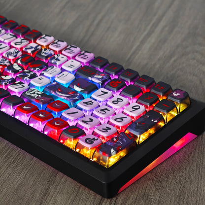 YMDK Evil Briquettes Gengar Cartoon Keycaps Translucent Full Set 122 keys MDA Profile PBT+PC Dye Sub Cool Custom Keycaps for MX Mechanical Keyboard