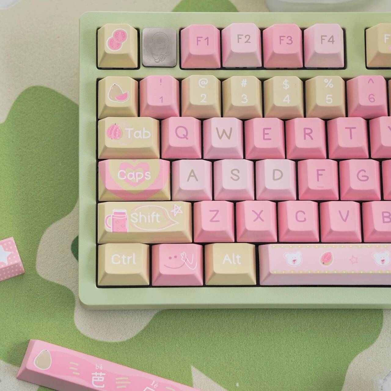 YMDK Guava Theme Keycaps Full Set 129 Keys Cherry Profile PBT Dye Sub Keycap for MX Mechanical Keyboard