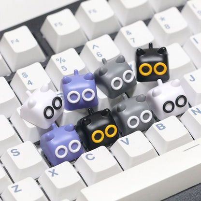 YMDK 1 pcs Cat Cute Black White Gray Purple Cartoon Resin Personalized Custom Keycaps for MX Gaming Mechanical keyboard
