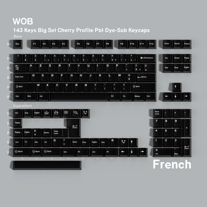 YDMK 143 Keys WOB Theme Keycaps English Russian German French Spanish Cherry Profile PBT Dye Sub Keycaps for MX Mechanical Keyboards