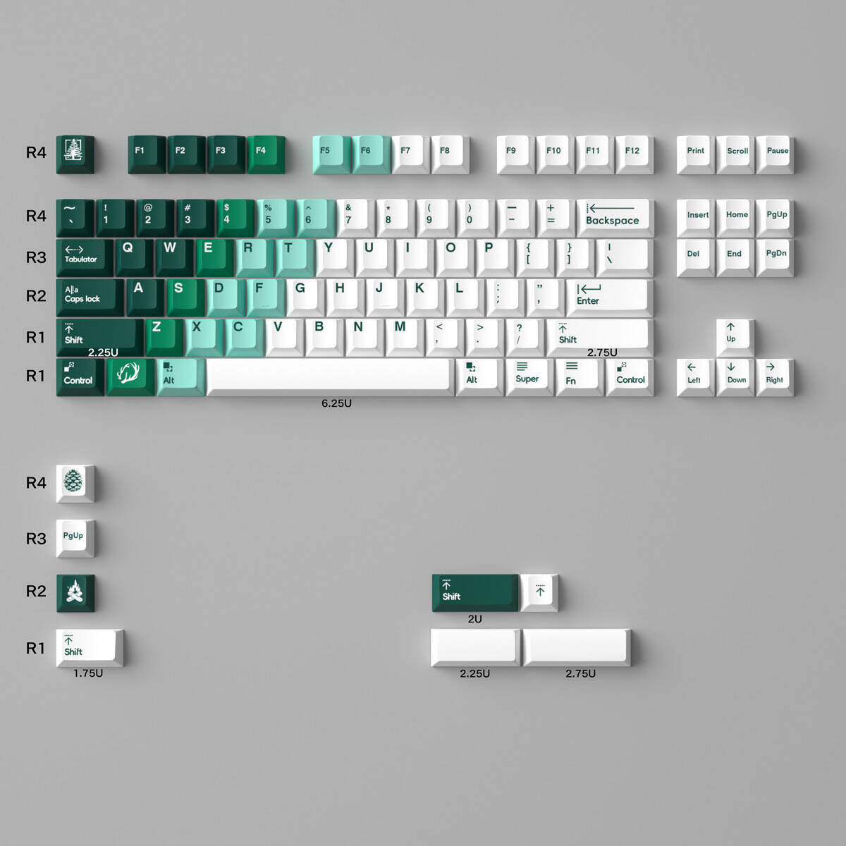 YMDK Hawaii Snow Mountain Full Set Keycaps 208 Keys PBT Dye Sub+PC Pad Printing Keycap Transparent Key Caps Cherry Profile for MX Mechanical Keyboard