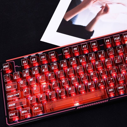 YMDK 121 Keys Red Transparent PC Shine Through Top Print Cherry Profile Keycaps for MX 61/64/68/84/87/100/104/108 Layout MX Mechanical Keyboard