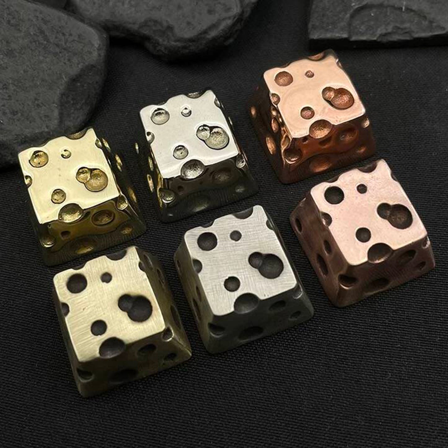 YMDK 1pcs Retro Brass White Purple Copper Three Color Cheese Themed Unique Dark Style Creative Keycaps for MX Mechanical Keyboards