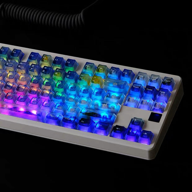 YMDK 121 Keys Frosted Clear Rose Sorrow Starry Sky Theme PC Cherry Profile PC Shine Through Keycaps for MX Mechanical Keyboard