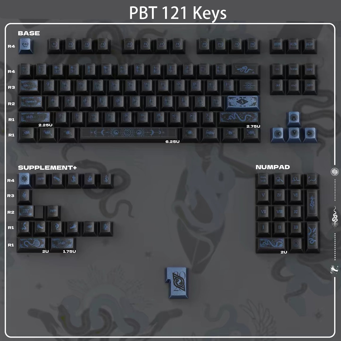 YMDK Spirit Snake Metallic Paint Keycaps, Cherry Profile Dye-Sub PBT+PC Keycap Set for 61/84/87/104/108 MX Mechanical Keyboards