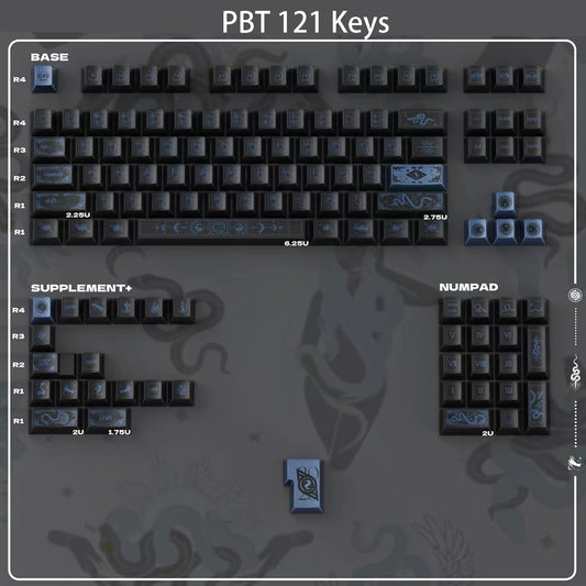 YMDK Spirit Snake Metallic Paint Keycaps, Cherry Profile Dye-Sub PBT+PC Keycap Set for 61/84/87/104/108 MX Mechanical Keyboards