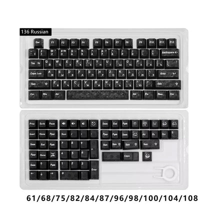 YMDK 136 Keys Carbon Fiber Texture Keycap Black White UV Top Print Shine Through Cherrry Profile Keycaps for MX Mechanical Keyboards(English Korean Russian Japanese)