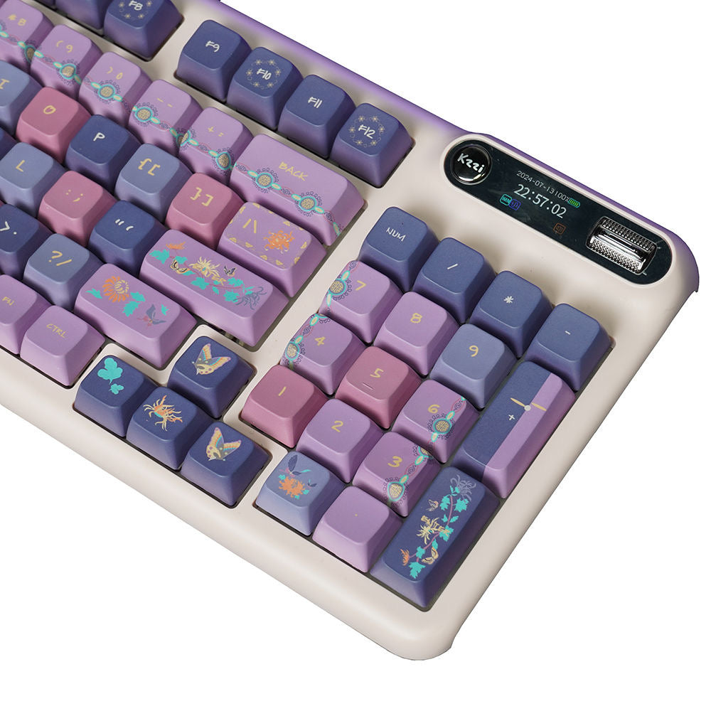 YMDK Snow Blue Chrysanthemum Butterfly Theme Keycaps Full Set 126 Keys MDA Profile PBT Dye Sub Keycap for MX Mechanical Keyboard