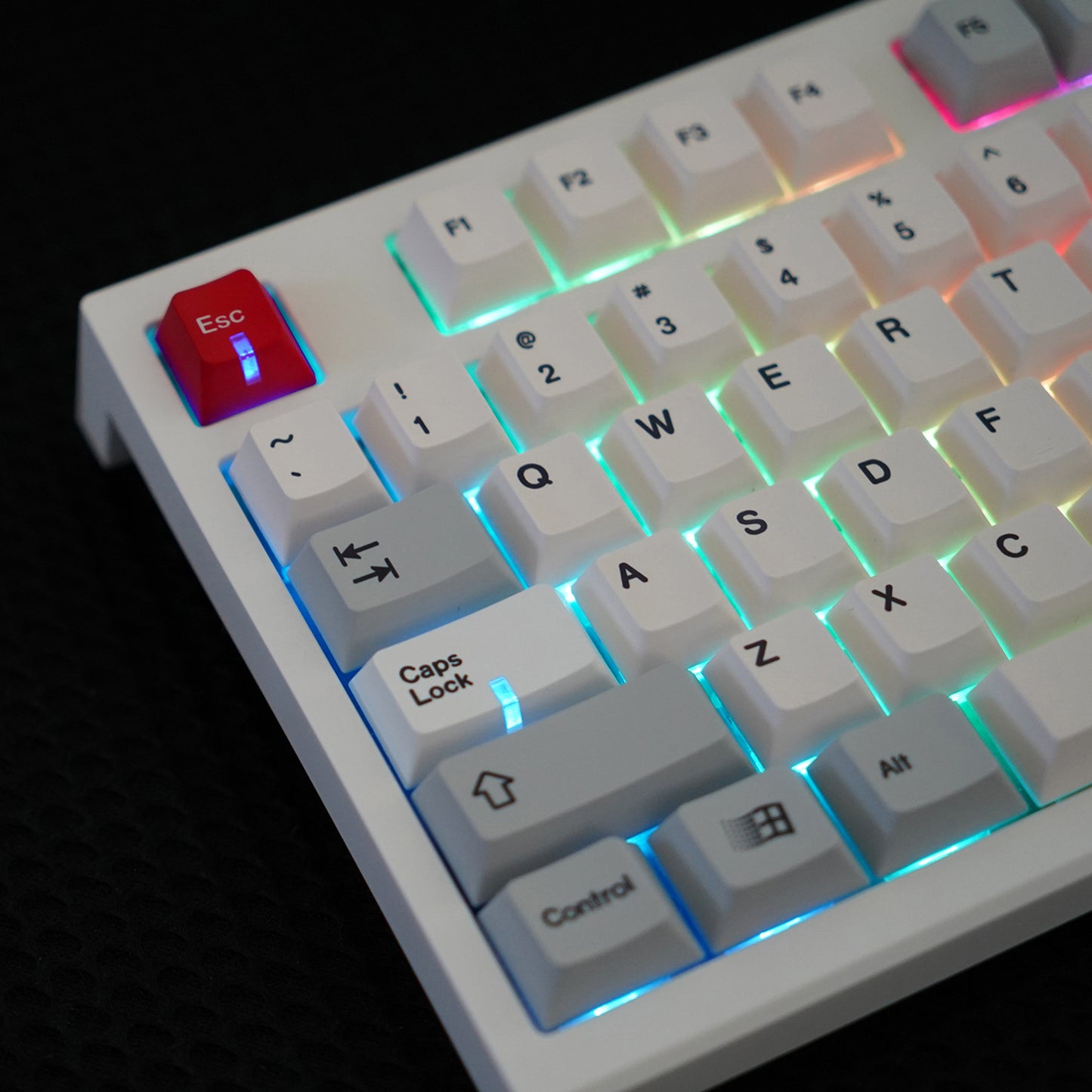 YMDK 7 Keys Cherry Profile Indicator Lamp Cap White Black Caps Lock/Num/Esc PBT Dye Sub Top Print Keycaps for MX Mechanical Keyboard