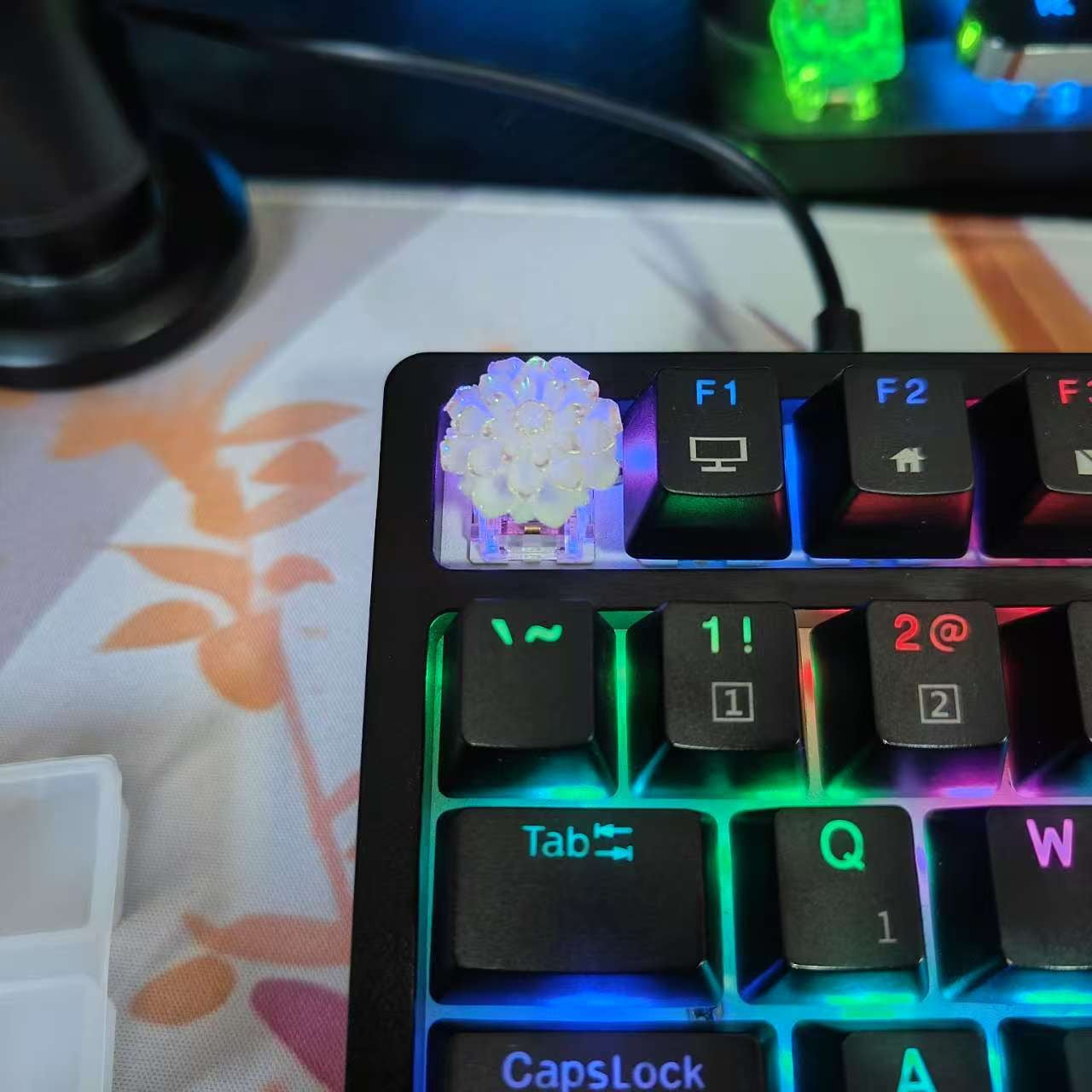 YMDK Laser Eight-petal Blooming Flower Personalized Keycaps White Electroplating Creative Interesting Custom Keycap for MX Mechanical Keyboard