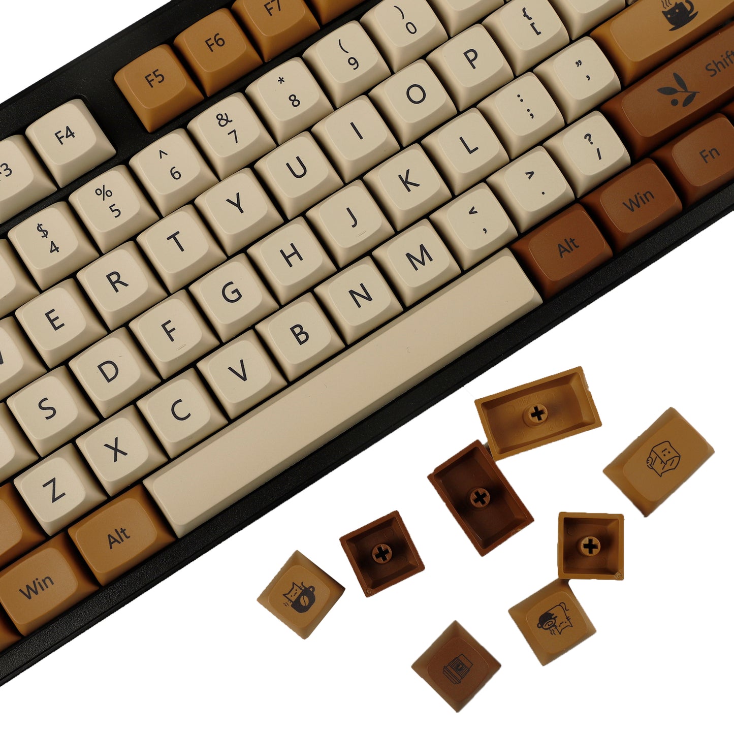 YMDK Coffee Cat 138 Keycaps（ZDA Profile XDA v2 Dye Sub PBT For 104 TKL 60% 96 84 68 64）