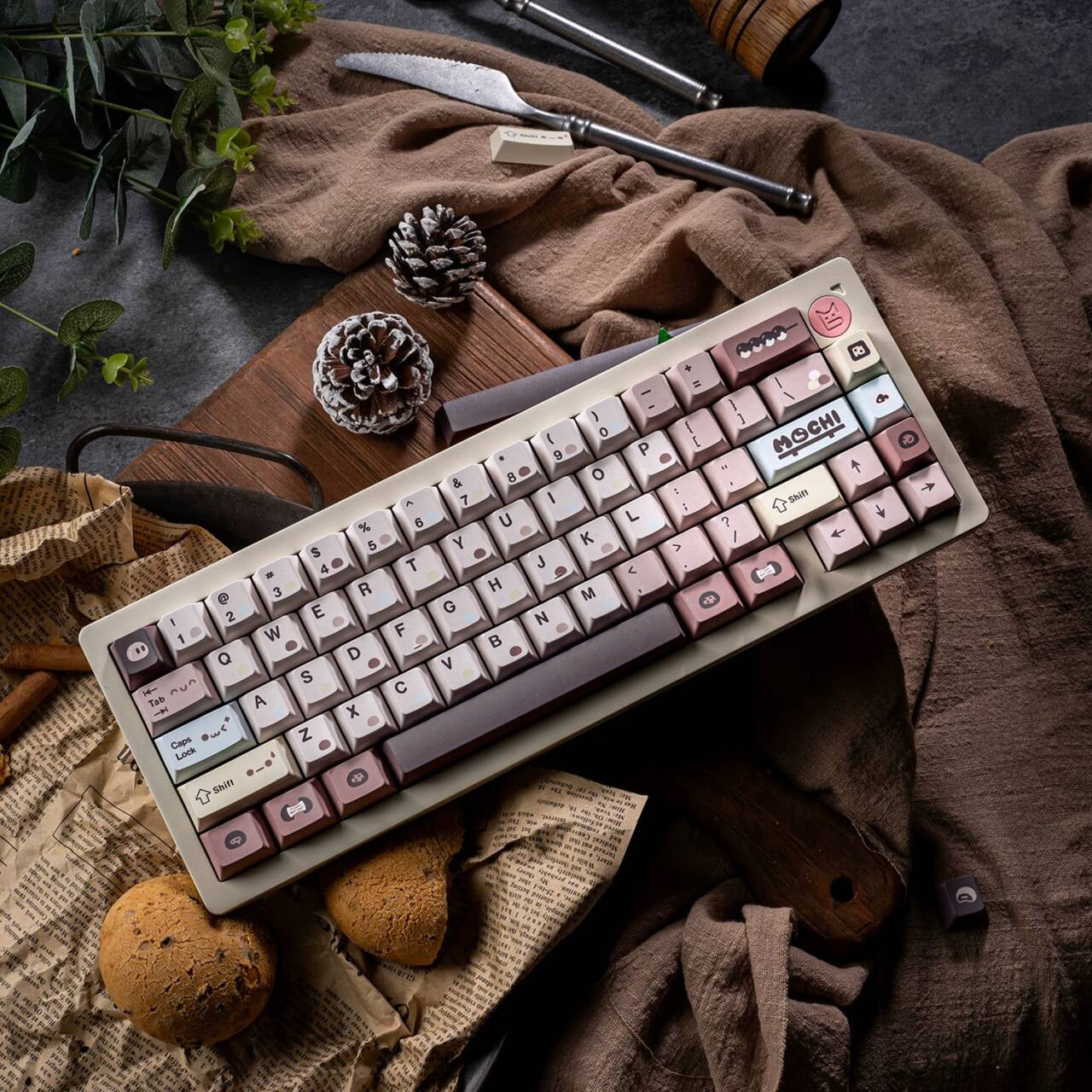 YMDK Mochi Keycaps Full Set 140 Keys Creative Cute Custom Keycaps Cherry Profile Dye Sub for MX Mechanical Keyboard