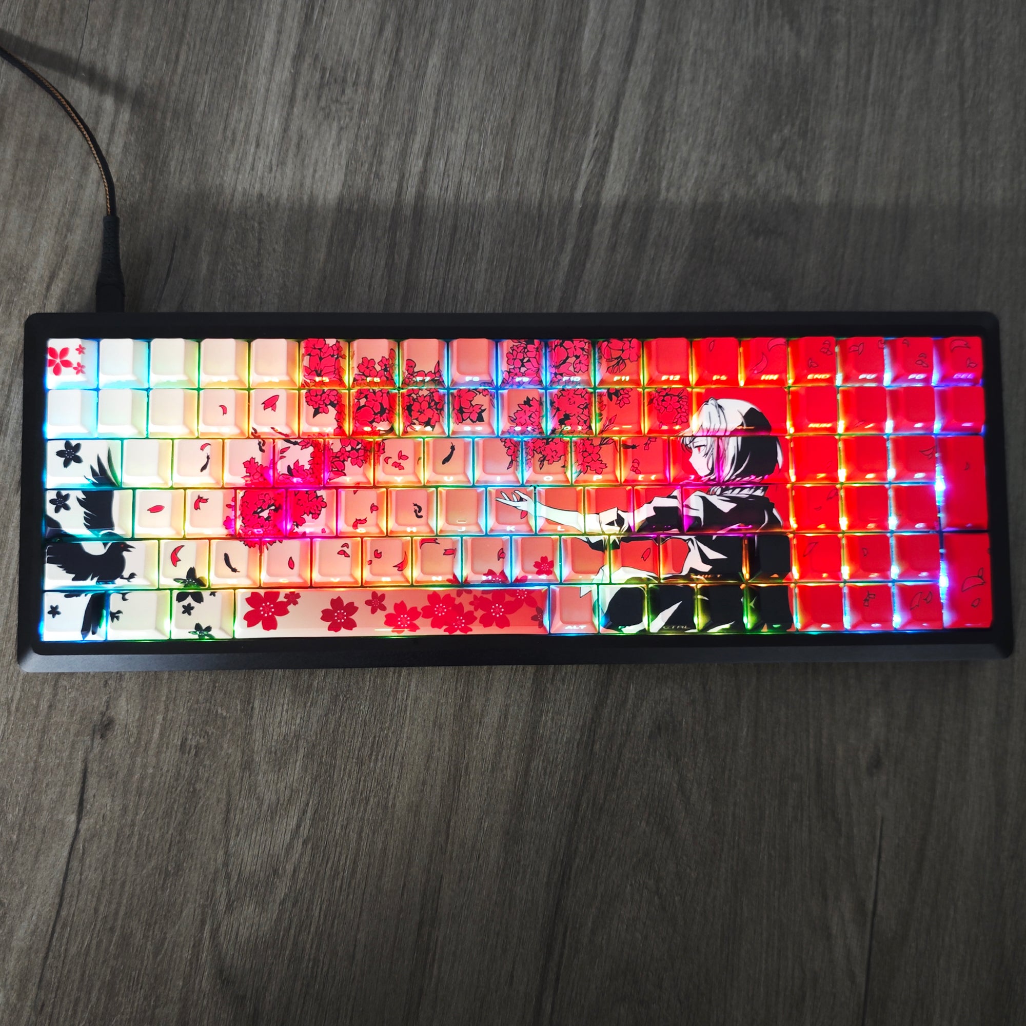 YMDK 131 Raven Sakura Keycap Cherry Profile Double Shot Sidelit Shine