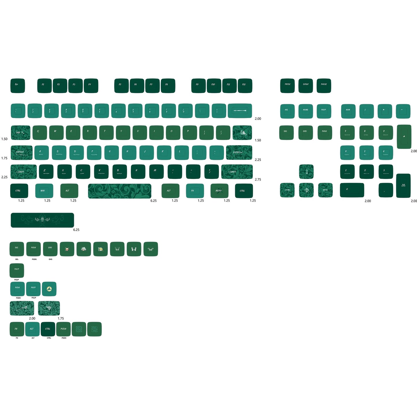 YMDK 126 Green Sun Spirit Keycap MDA Profile Ball Cap PBT Dye Sub Custom Keycap for MX Mechanical Keyboard 68 75 87 98 104