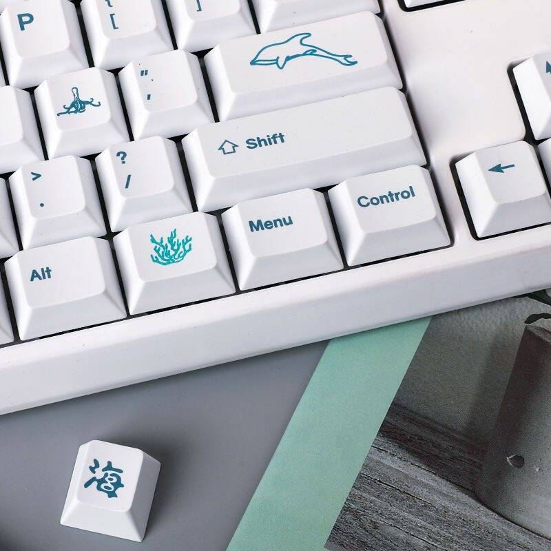 YMDK White Ocean Full Set Keycaps 128 keys Creative Minimalist Custom Keycap Cherry Profile PBT Dye Sub key Caps for MX Mechanical Keyboard