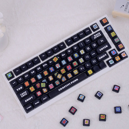 YMDK Graffiti Theme 130 keys Keycaps PBT MOA Profile Dye Sub Custom Keycap for 65/75/87/98/100/104 MX Mechanical Keyboard