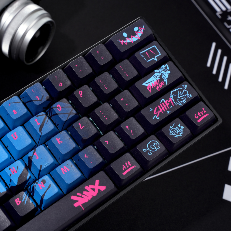 YMDK Black Blue Graffiti Keycaps Full Set 130 Keys Creative Cool Custom Keycaps Cherry Profile Dye Sub for MX Mechanical Keyboard