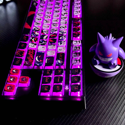 YMDK Gengar Cartoon Keycaps Translucent Full Set 125 keys PBT+PC Dye Sub Cool Custom Keycaps for MX Mechanical Keyboard