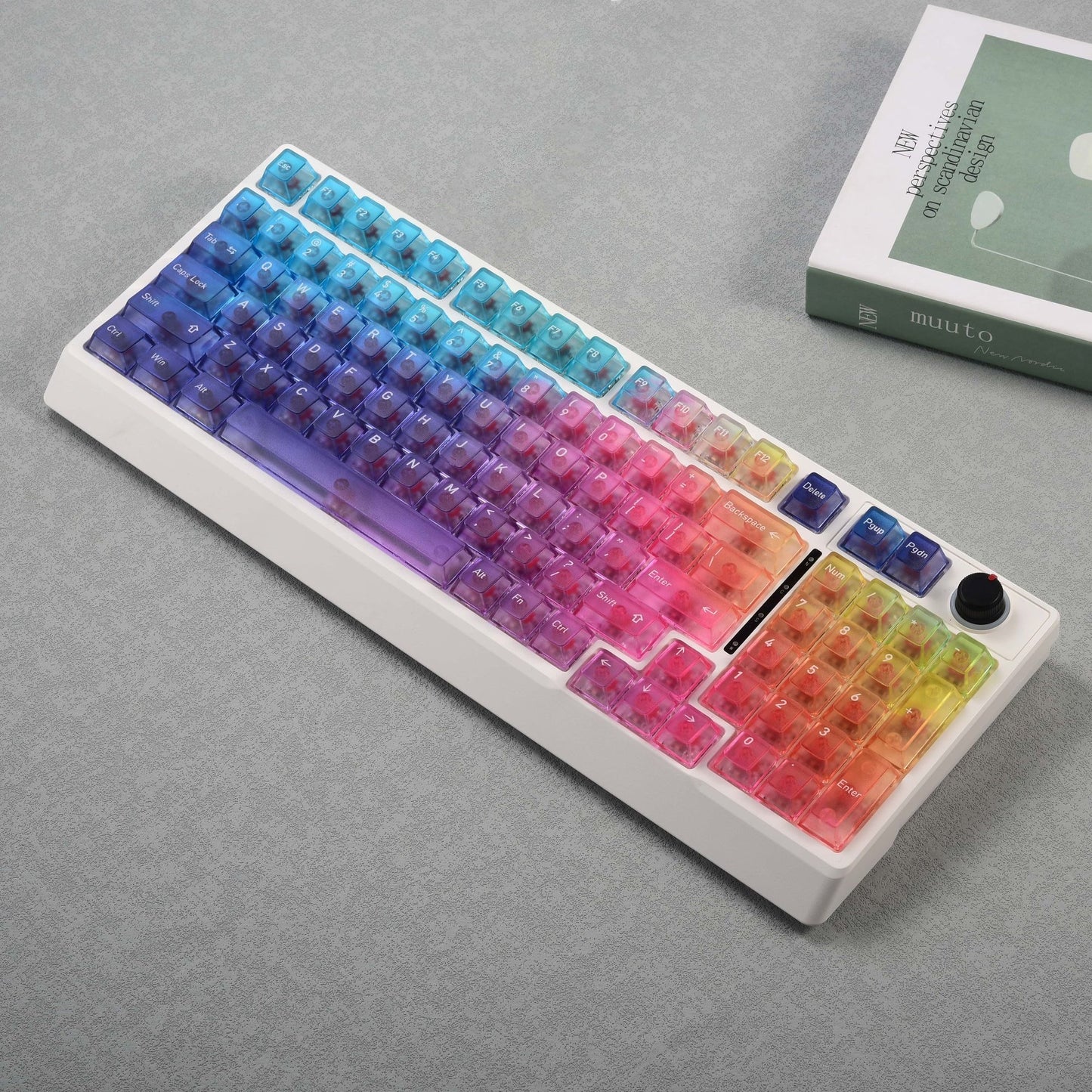 YMDK Rainbow Gradient Theme Keycaps Frosted Clear 115 keys PC Cherry Profile Shine Through Custom Keycap for 61/68/75/87/96/100/104/108 MX Mechanical Keyboard