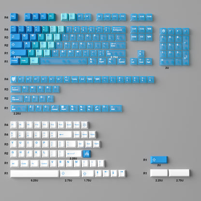 YMDK Hawaii Snow Mountain Full Set Keycaps 208 Keys PBT Dye Sub+PC Pad Printing Keycap Transparent Key Caps Cherry Profile for MX Mechanical Keyboard