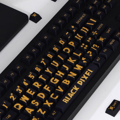 YMDK Black Gold Large Font Full Set 129 Keys Keycaps Creative Cool Custom Key Cap PBT Dye Sub Cherry Profile for MX Mechanical Keyboard