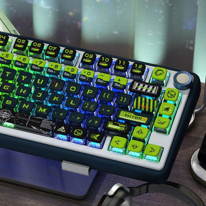 YMDK Ghost Runner 4-Side Shine Through PBT+PC Keycaps, Dye-Sub MSA Profile Custom Keycaps for 61/84/87/96/100/104/108 MX Mechanical Keyboards