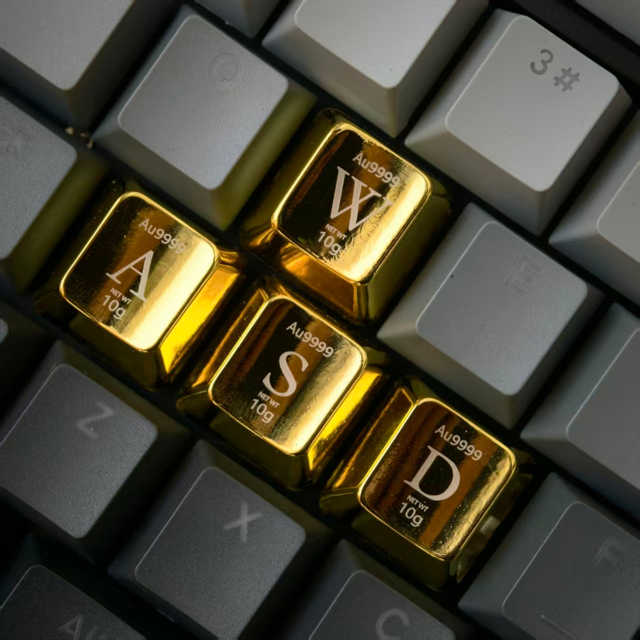 YMDK Gold Zinc Alloy Electroplated Keycaps Personalized Custom Cherry R4 Keycaps for MX Mechanical Keyboards Arrow WASD Keys