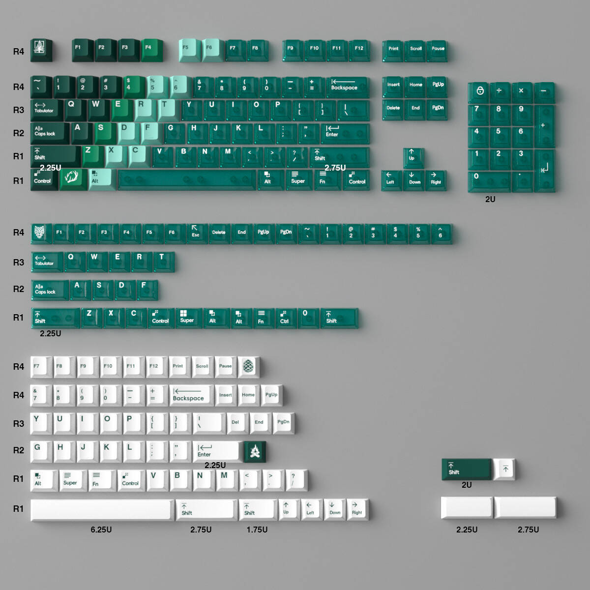 YMDK Hawaii Snow Mountain Full Set Keycaps 208 Keys PBT Dye Sub+PC Pad Printing Keycap Transparent Key Caps Cherry Profile for MX Mechanical Keyboard